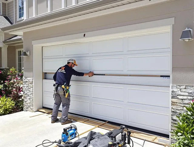 Longmont Garage Door Repair team performing complete garage door replacement at Longmont residence